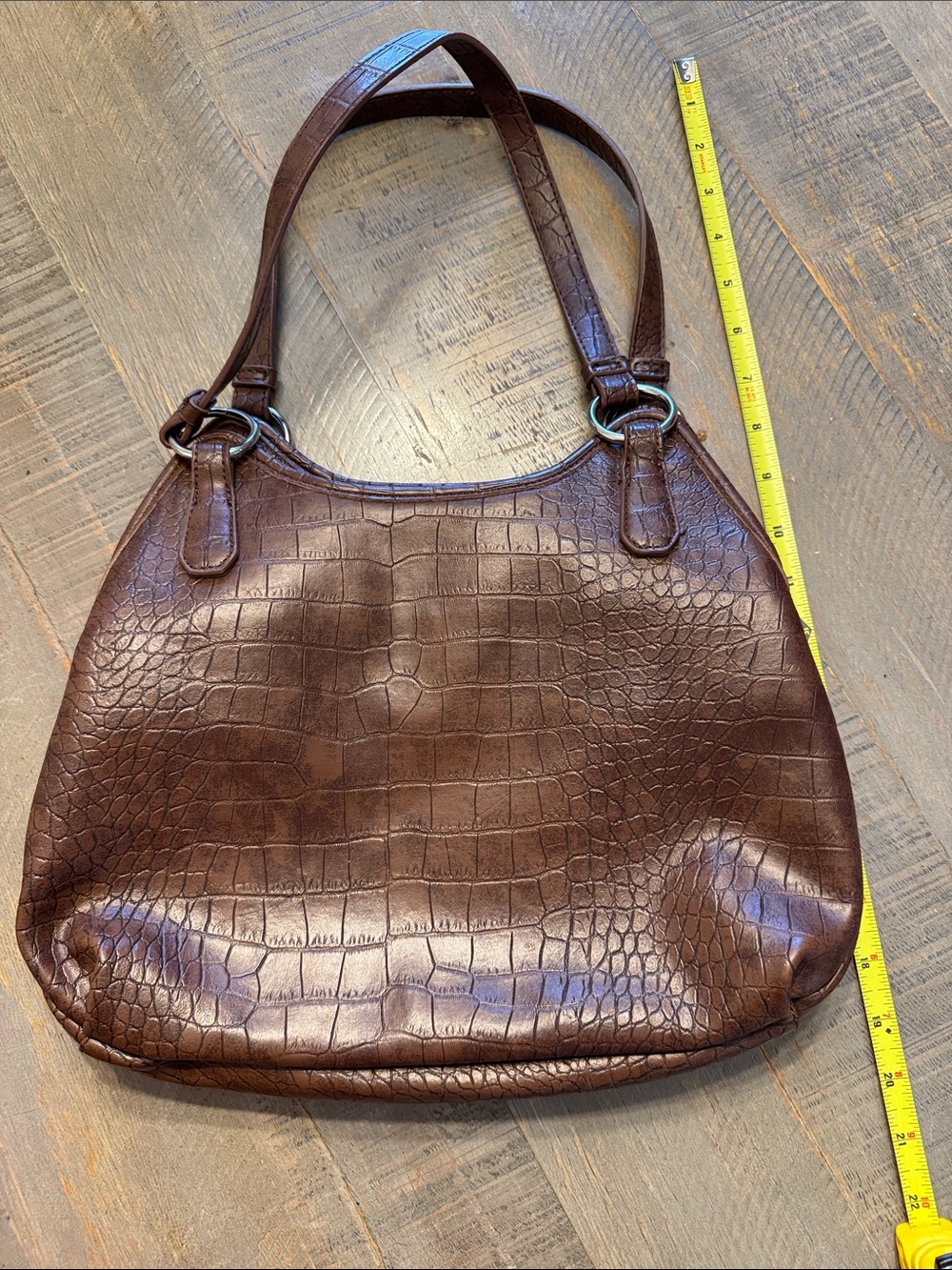 Nicole By Nicole Miller Brown Croc-Embossed Shoulder Bag - Picture 6 of 9